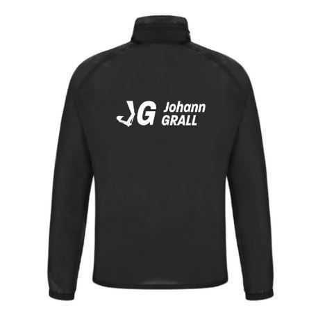 Veste de sport noire zippée avec logo blanc et initiales AB sur la poitrine