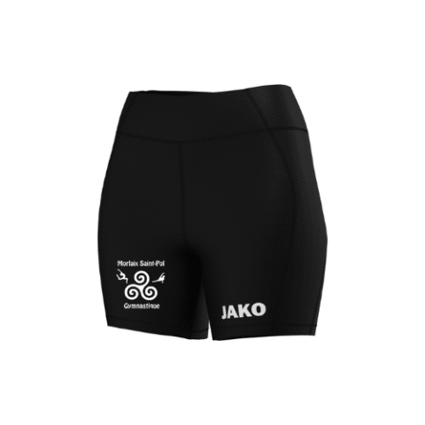 Short de sport JAKO bleu marine avec logos blancs sur le devant.
