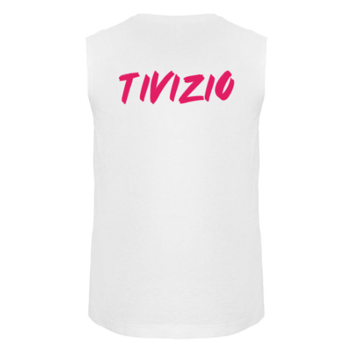 Débardeur blanc avec un petit motif rose centré sur la poitrine