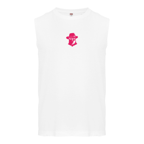 Débardeur blanc avec un petit motif rose centré sur la poitrine