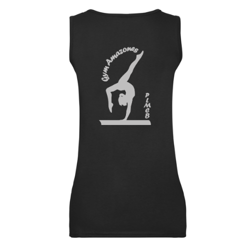 Débardeur de sport noir sans manches avec petit logo blanc sur la poitrine, vue de face