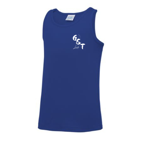 Débardeur de sport bleu roi sans manches avec petit logo blanc sur la poitrine