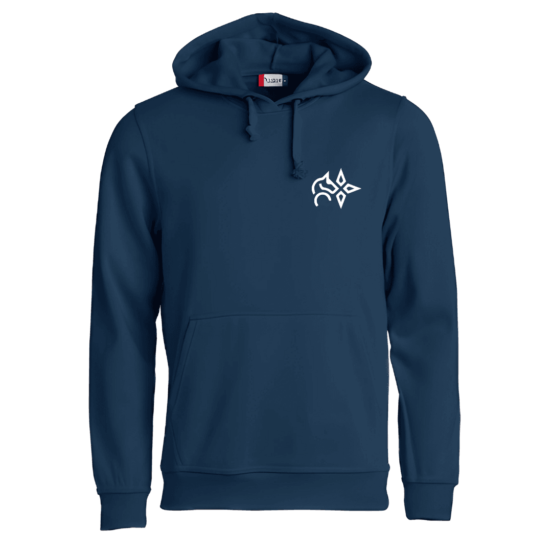 Sweat-shirt à capuche bleu marine avec un petit logo blanc sur la poitrine