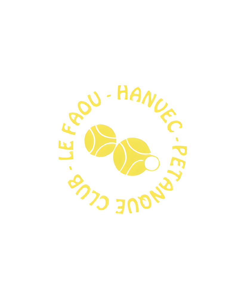 Un logo jaune représentant deux boules de pétanque et un cochonnet, entouré du texte « LE FAOU - HANVEC - PETANQUE CLUB ».