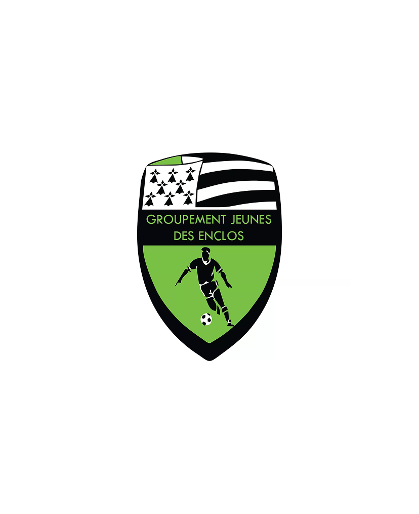 Un écusson pour le Groupement Jeunes des Enclos, représentant le drapeau breton et un joueur de football