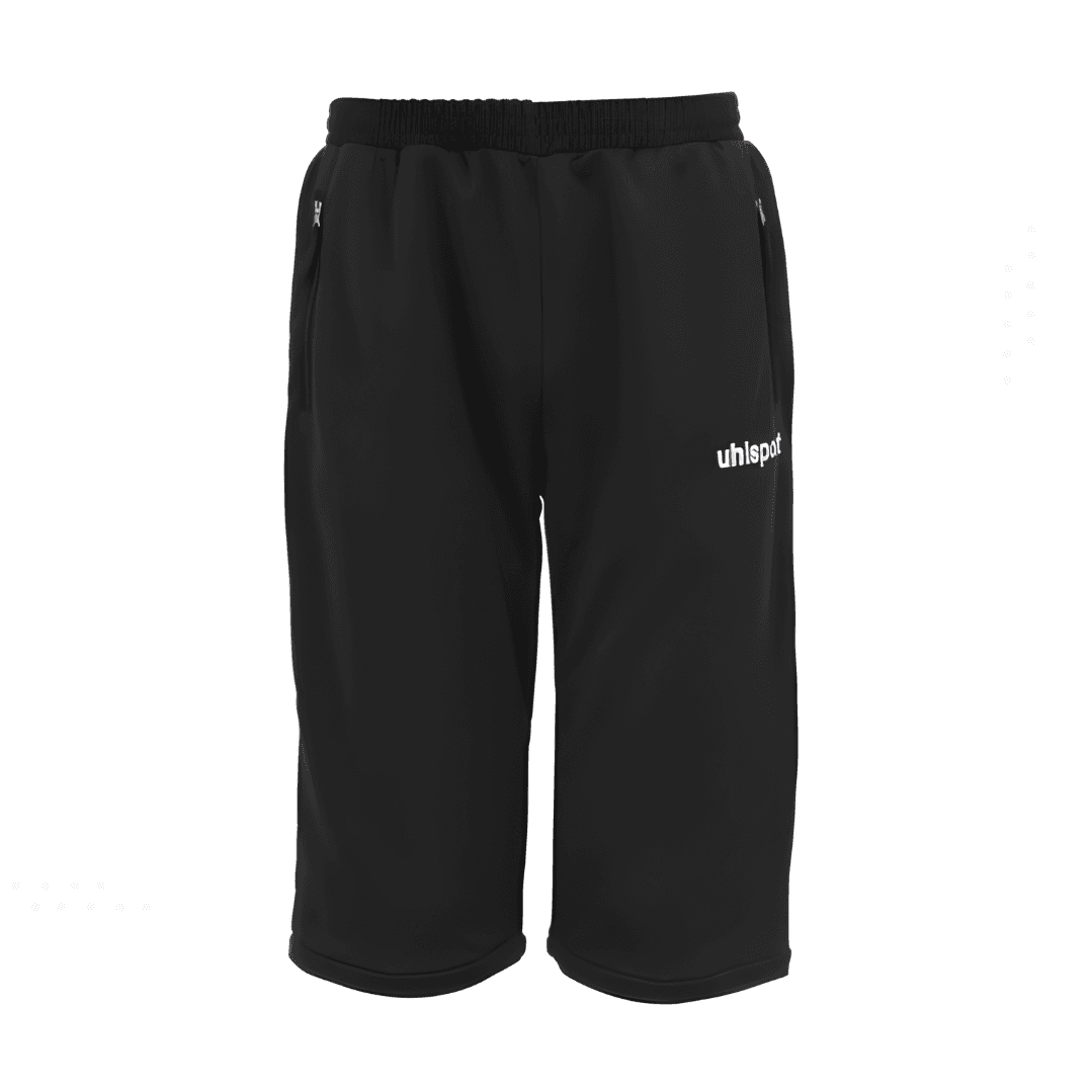 Short de sport noir avec taille élastique et logo blanc sur la jambe