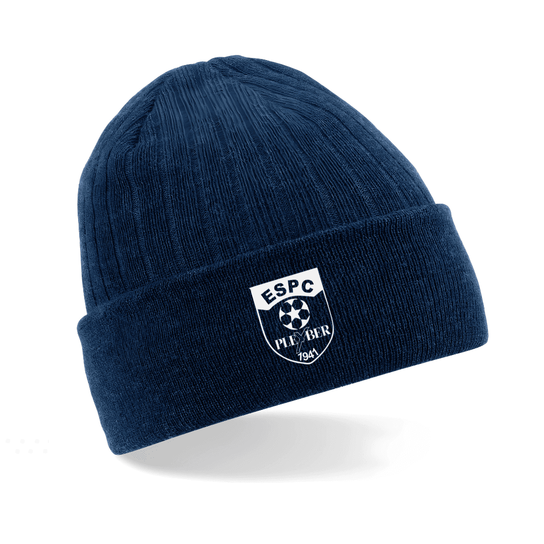 Bonnet en maille bleu marine avec logo SPC sur le devant