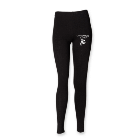 Legging noir avec un petit motif blanc sur le haut de la jambe gauche