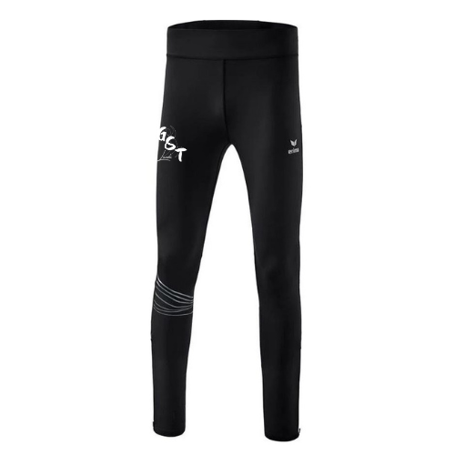 Leggings de sport noirs avec logos blancs et bande latérale aux genoux sur fond blanc