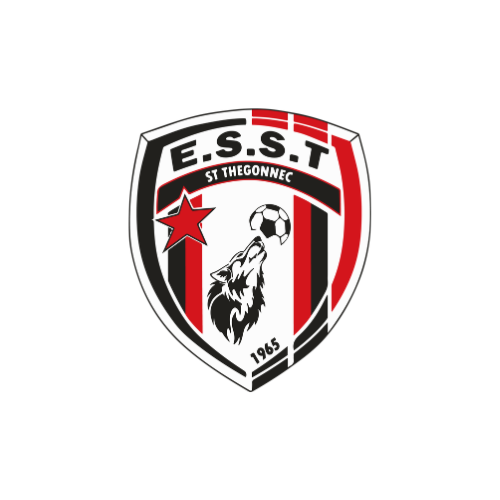 Logo du club de football ESST Saint Wegonnec en noir, rouge et blanc avec une tête de loup et un ballon de football