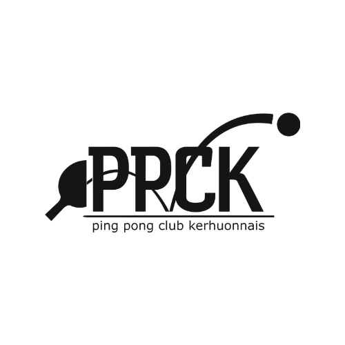 Logo noir du club de ping-pong PRCK avec raquette et balle stylisées