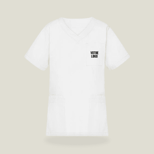Blouse médicale blanche à col en V