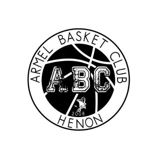 Un logo circulaire en noir et blanc pour l'Armel Basket Club Henon, représentant un ballon de basket, les lettres ABC