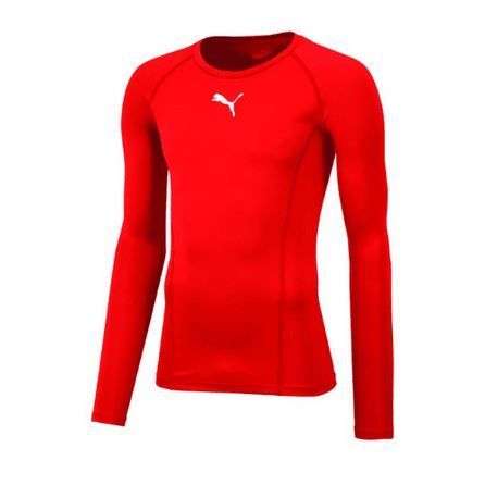 T-shirt de sport rouge à manches longues avec logo Puma blanc sur fond uni