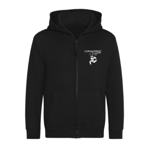 Sweat à capuche zippé Carhartt noir avec logo blanc sur la poitrine, vue de face