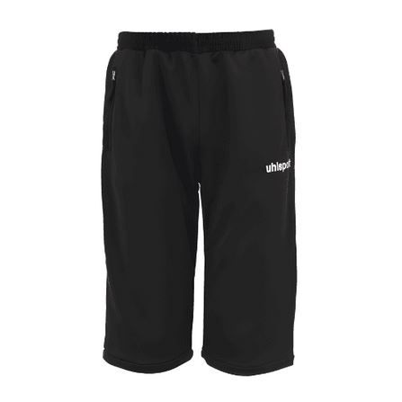 Short de sport noir avec taille élastique, poches latérales et logo blanc