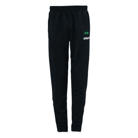 Pantalon de jogging noir avec un petit logo vert et blanc sur la cuisse gauche