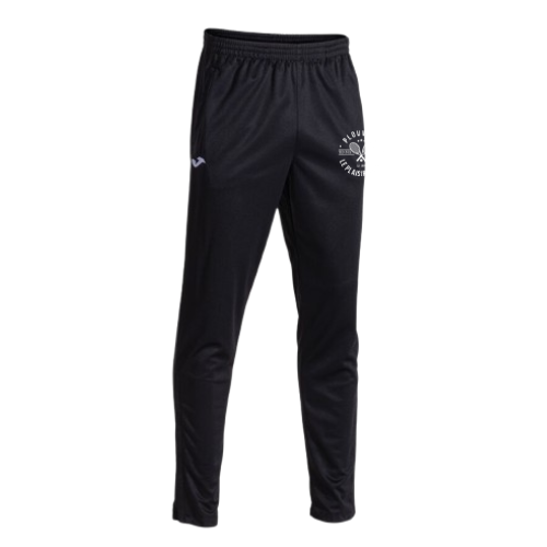Pantalon de jogging noir de sport avec taille élastique et jambes fuselées sur fond blanc