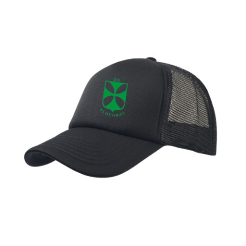 Casquette de baseball noire à dos en maille avec logo vert sur le panneau avant