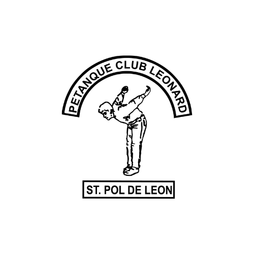 Logo en noir et blanc du Club de Pétanque Léon avec la silhouette d'un joueur et le texte « St. Pol de Leon ».