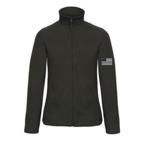Veste noire zippée à col montant et petit écusson drapeau américain sur la manche