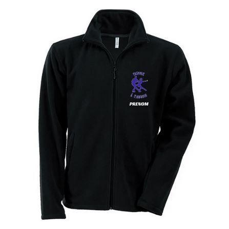 Veste noire zippée avec logo violet sur la poitrine