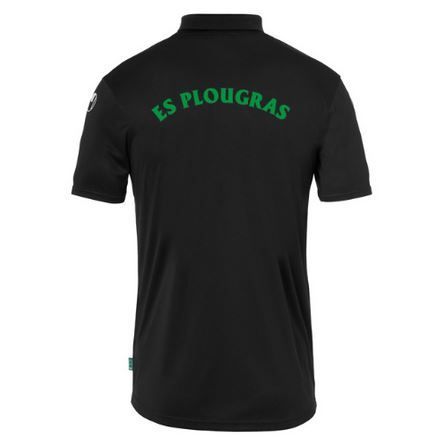 Polo de sport noir avec détails verts et logo, vue de face