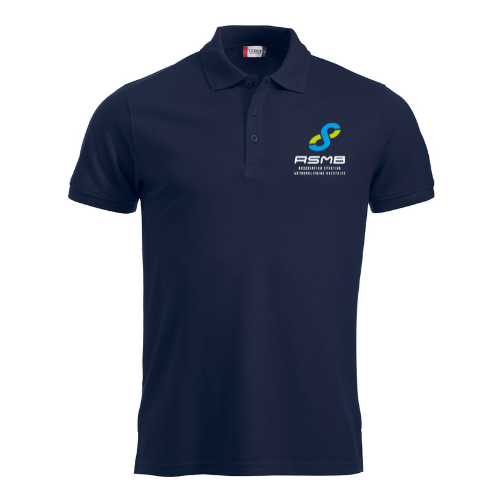 Polo bleu marine avec logo ASME sur la poitrine gauche.