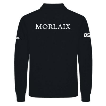 Pull noir à manches longues et col zippé avec logos blancs sur la poitrine et les manches