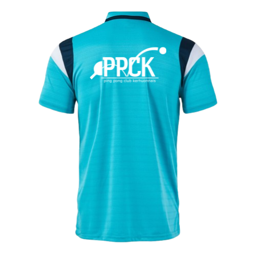 Polo Joma turquoise avec empiècements noirs aux épaules et logo PPCK sur la poitrine