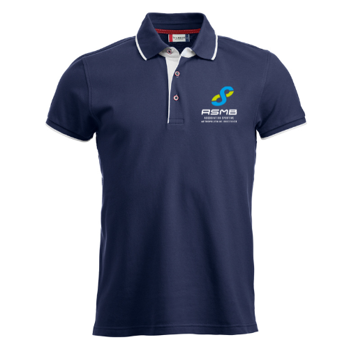 Polo bleu marine à bordures blanches et petit logo sur la poitrine