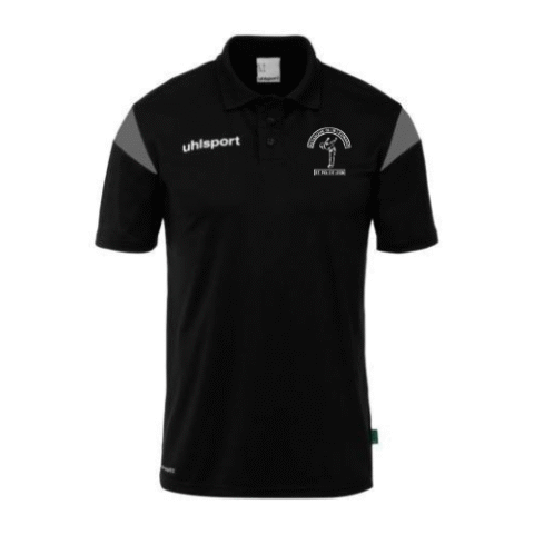 Polo de sport noir à col avec logos blancs sur la poitrine et les manches