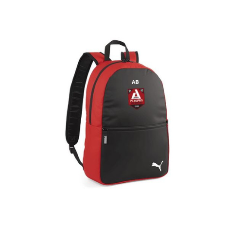 Sac à dos Puma noir et rouge avec poignée supérieure et sangles latérales, présenté sur fond blanc