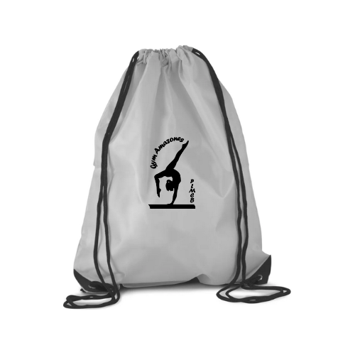Sac à dos noir à cordon avec logo blanc sur fond blanc uni