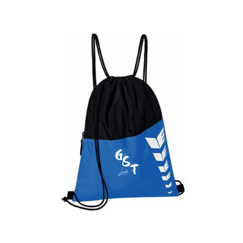 Sac à dos à cordon noir et bleu avec des accents à chevrons blancs et le texte « 66ST »