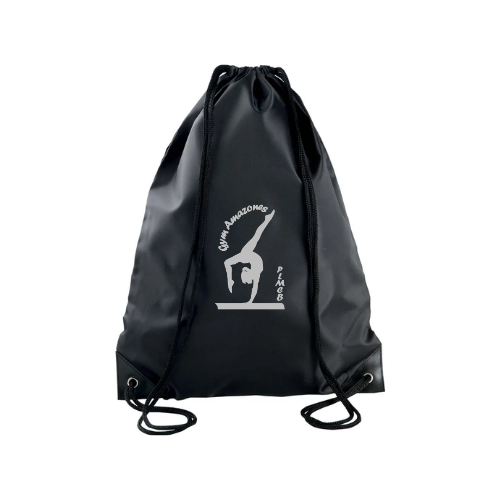 Sac à dos noir à cordon avec logo blanc sur fond blanc uni