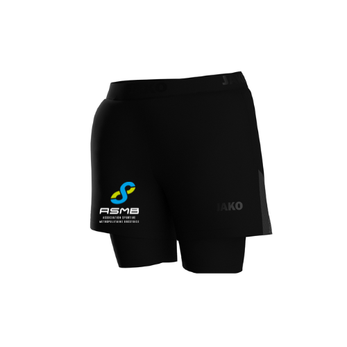 Short de sport noir avec logo ASMS et petit logo latéral sur fond blanc