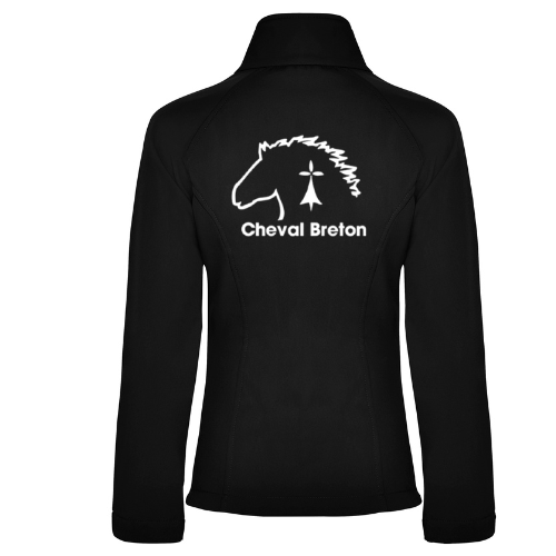 Veste noire zippée avec détails blancs, écusson drapeau américain et plusieurs poches zippées