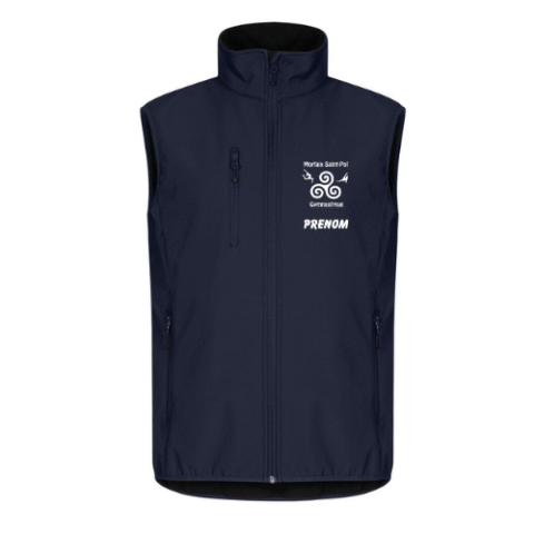 Gilet sans manches bleu marine à fermeture éclair avec logo blanc sur la poitrine