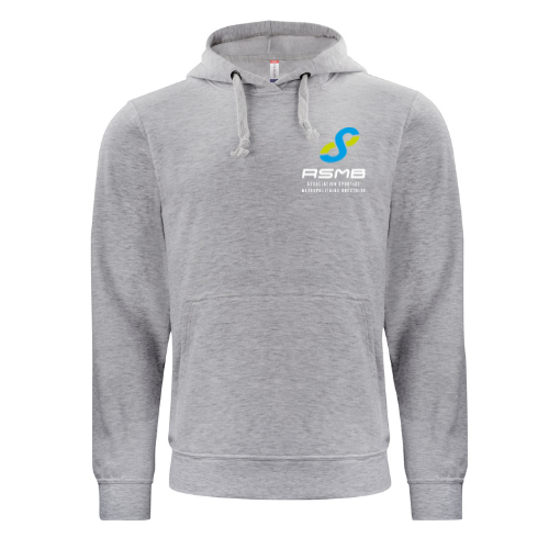 Sweat à capuche bleu marine avec un petit logo sur la poitrine.