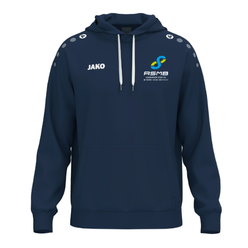 Sweat à capuche JAKO bleu marine avec cordons de serrage blancs et logo sur la poitrine