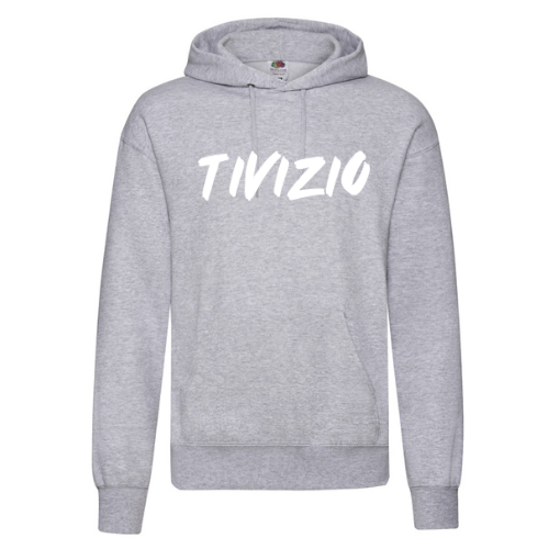 Sweat-shirt à capuche gris avec logo blanc « TINIZIO » sur le devant