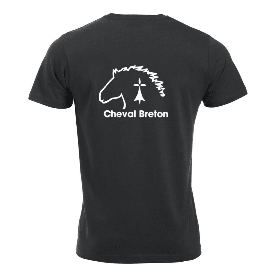 T-shirt noir avec un petit drapeau américain imprimé sur la poitrine gauche.