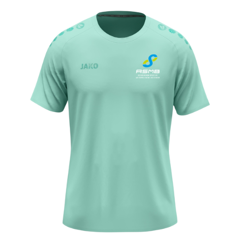 T-shirt de sport JAKO vert menthe avec logo sur la poitrine, présenté de face sur fond blanc