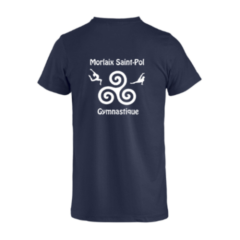 T-shirt bleu marine avec le mot « PRENOM » imprimé en blanc sur la poitrine.