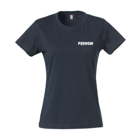 T-shirt noir avec l'inscription « PRENOM » imprimée sur la poitrine.