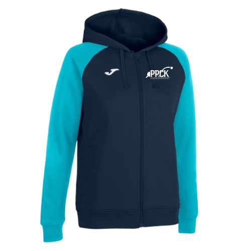 Sweat à capuche zippé bleu marine et turquoise avec logo sur la poitrine