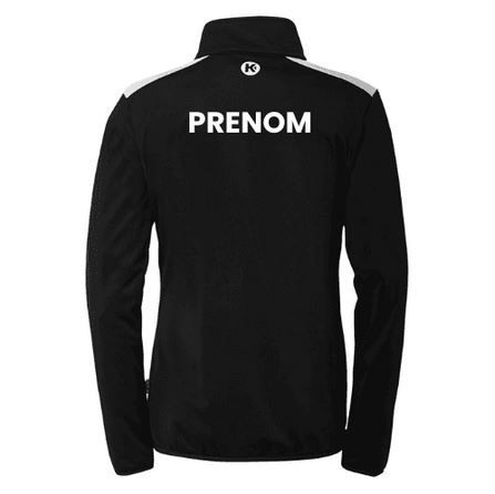 Veste de sport noire zippée avec empiècements blancs aux épaules et logo CLHB sur la poitrine