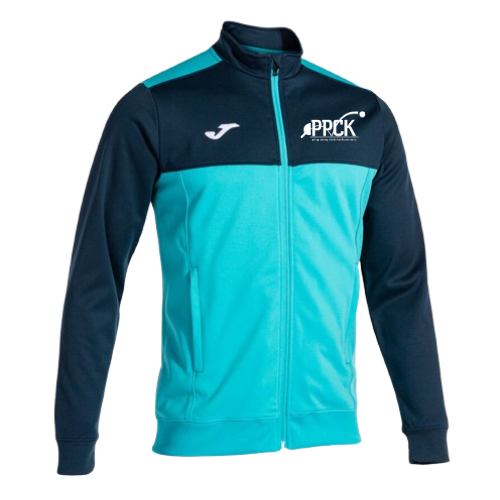 Veste de sport zippée turquoise et marine avec logo sur la poitrine
