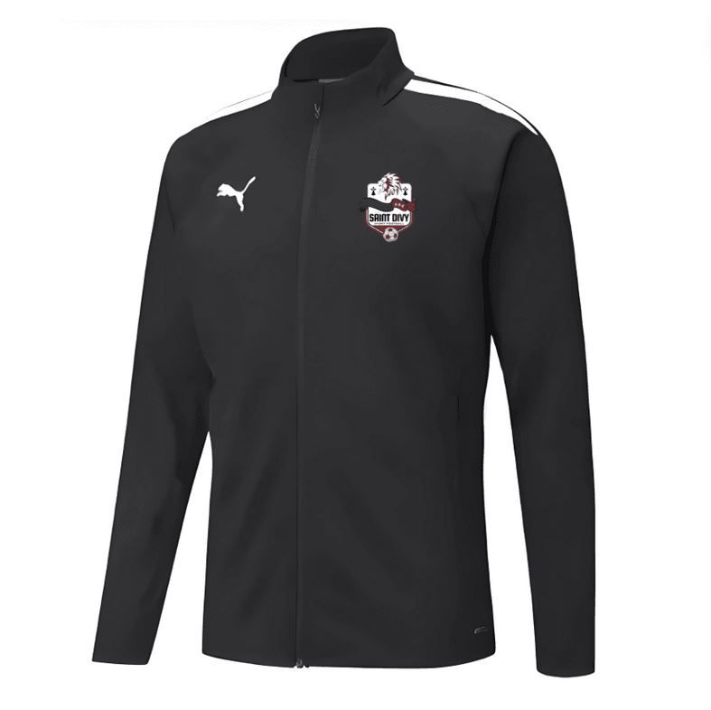 Veste de sport zippée Puma rouge et noire avec logo écusson sur la poitrine